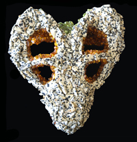 Dicynodontian:
						(Skull) resin replica of a Dicynodontian; a mammal type reptile of the Permian period. The piece is covered with tumbled and polished Dalmation, Peridot and Amber stones.	(Size) Approximately 7 x 
						6 x 3 inches